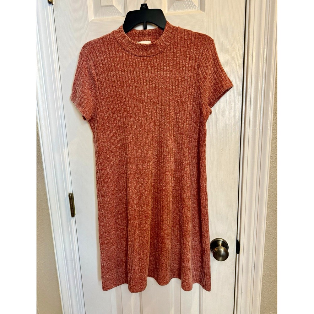 Altar'd State Rust Ribbed Mock Neck Short Sleeve Knit Dress Size L